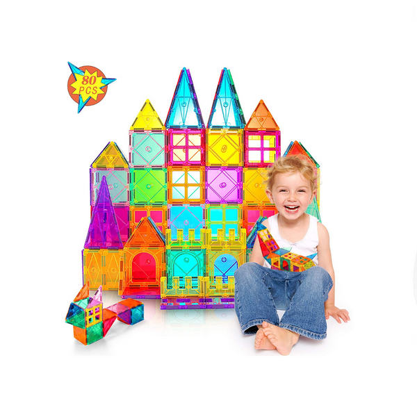 80 Magnetic Tiles Kids Building Blocks Pieces