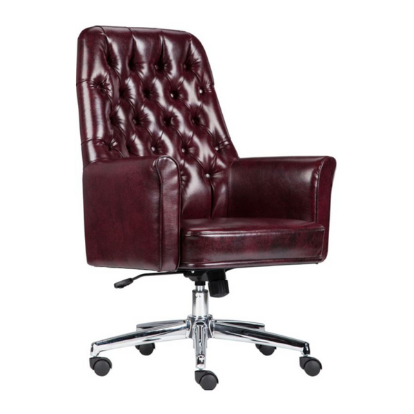 Traditional Tufted Burgundy LeatherSoft Executive Swivel Office Chair