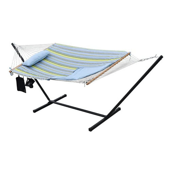 Hamaca independiente de 12 pies con soporte de acero, almohada, almohadilla y portavasos (4 colores)