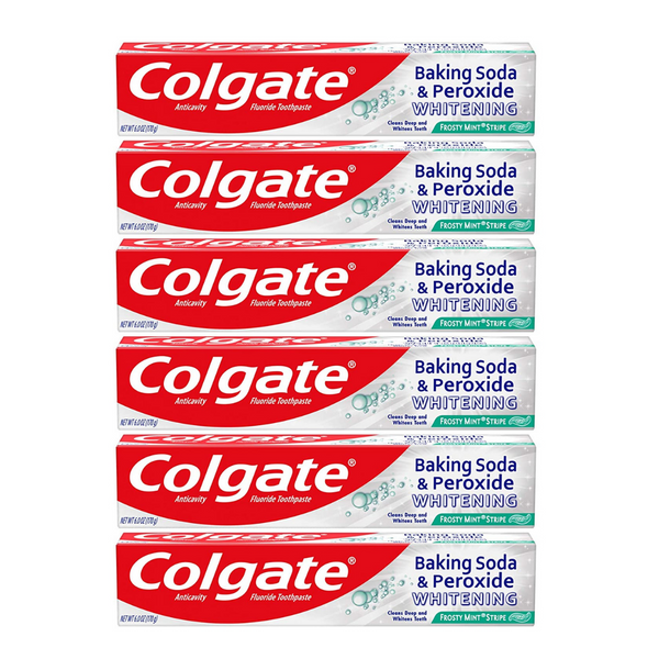 Paquete de 6 pastas de dientes de menta helada con peróxido de Colgate y bicarbonato de sodio de 6 oz