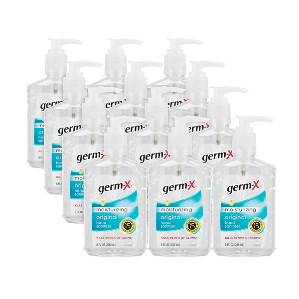 12 botellas de desinfectante para manos original Germ-X ​​de 8 oz con bomba
