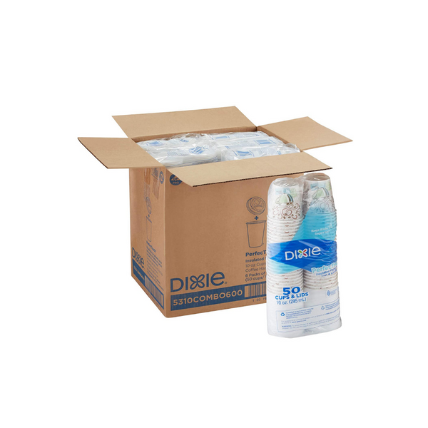 300 Dixie PerfecTouch 10 oz. Insulated Paper Hot Cups & Lids