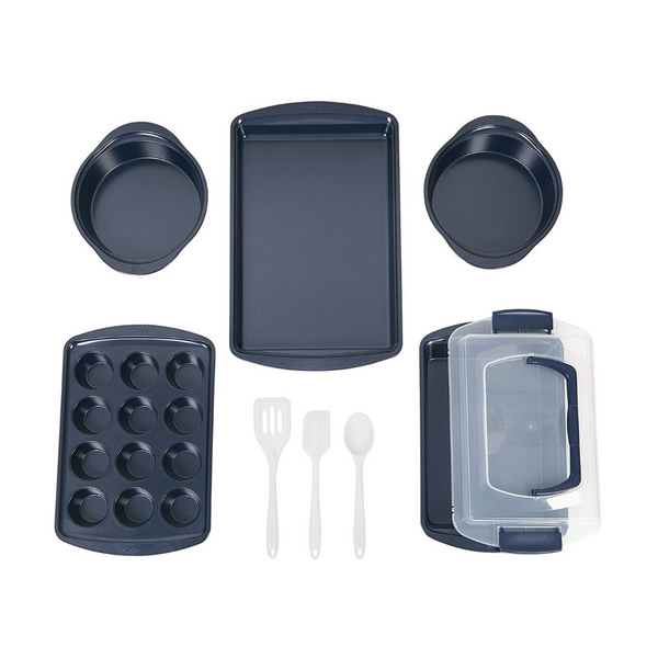 Wilton Non-Stick Diamond-Infused Navy Blue 9-Piece Baking Set With Utensils