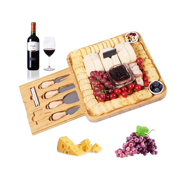 Cheese Board and Cutlery Set with Slide-Out Drawer