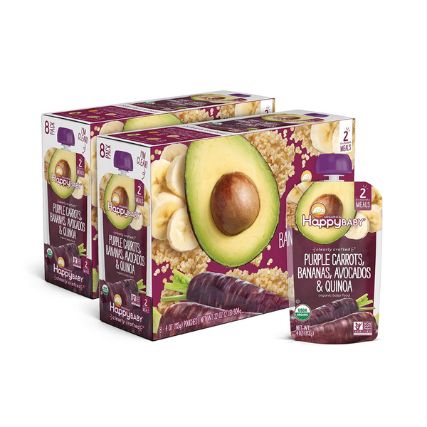 Paquete de 16 bolsas de zanahorias, plátanos, aguacates y quinua de color morado Happy Baby