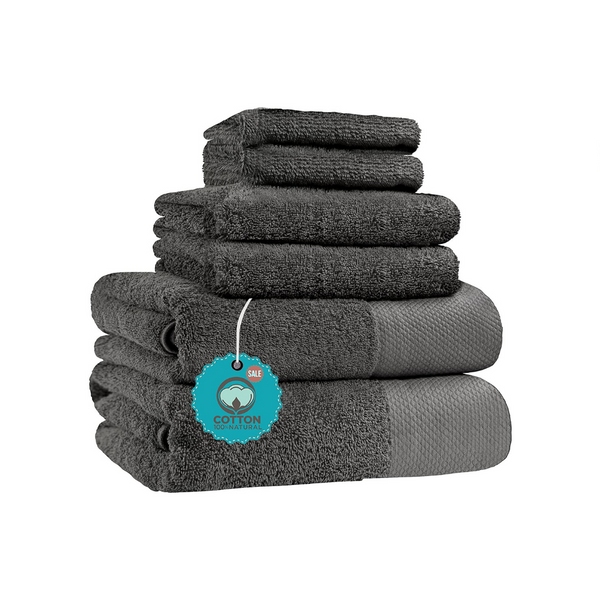 6 Piece 100% Cotton Grey Bath Towels Set