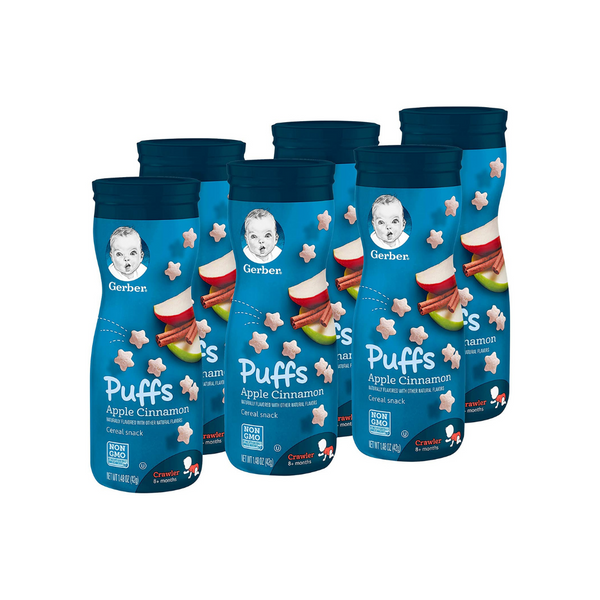 Paquete de 6 bocadillos de cereal de manzana y canela Gerber Puffs