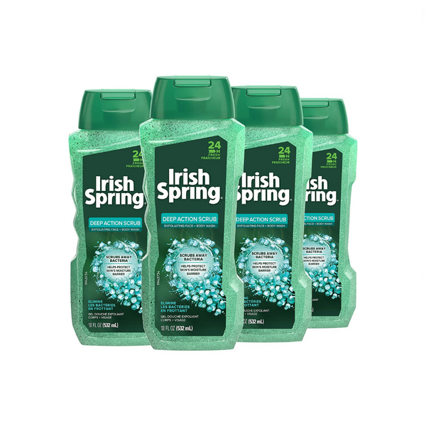 4 botellas de gel de ducha exfoliante para hombre Irish Spring