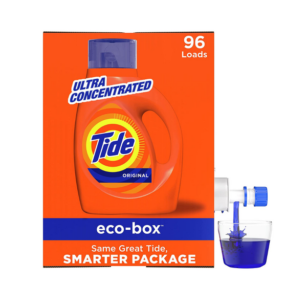 Caja ecológica líquida concentrada de detergente para ropa Tide, 96 cargas