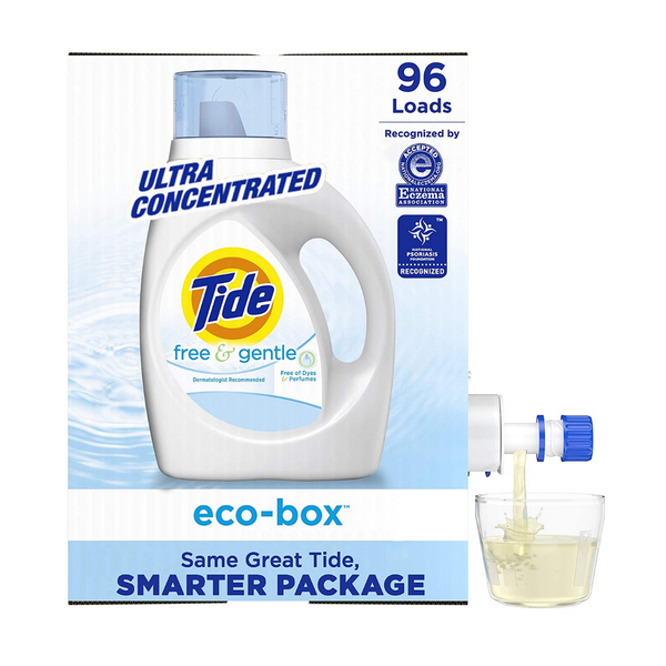 Jabón detergente líquido para ropa Eco-Box suave y sin mareas de 96 cargas