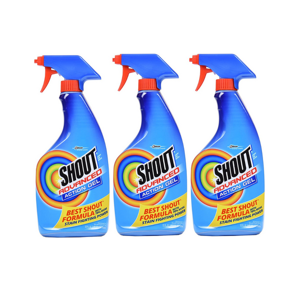 3 Pack Of Shout Advanced Spray And Wash Laundry Stain Remover Gel 22oz Bottles
