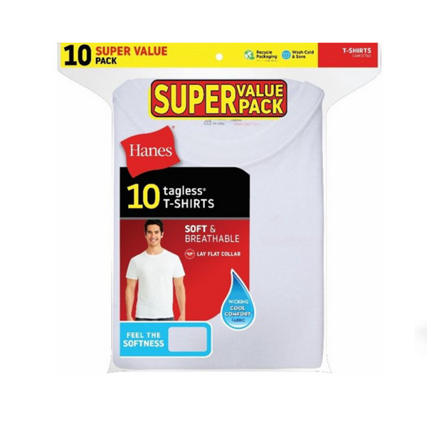 Pack Of 10 Hanes Men's V-Neck Or Crew Neck Undershirts or Underwear