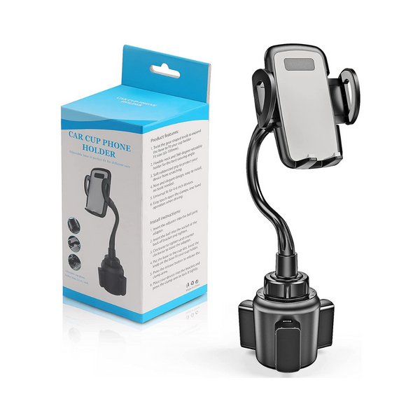 Portavasos para automóvil con soporte para teléfono con cuello de cisne ajustable