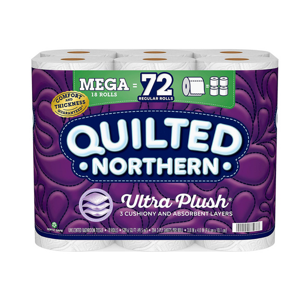 18 Mega (72 Regular) Rolls Of Quilted Northern Toilet Paper