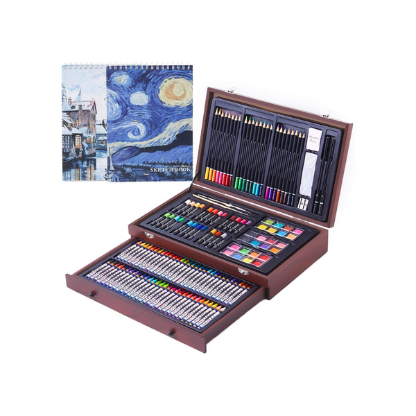 145 Piece Art Set With 2 Drawing Pads And Wooden Case
