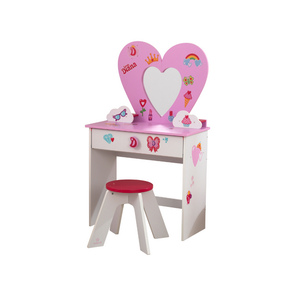 KidKraft Love Wooden Heart Vanity Toy Set with Stool And Mirror
