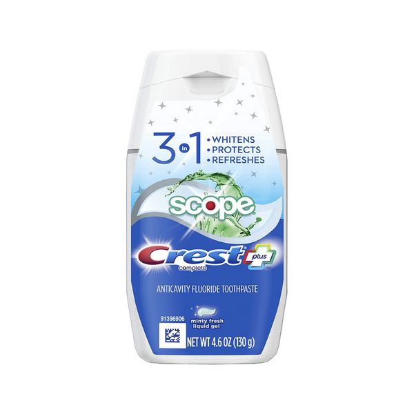 6 botellas de pasta de dientes en gel líquido para blanqueamiento dental 3 en 1 Crest Complete Plus Scope