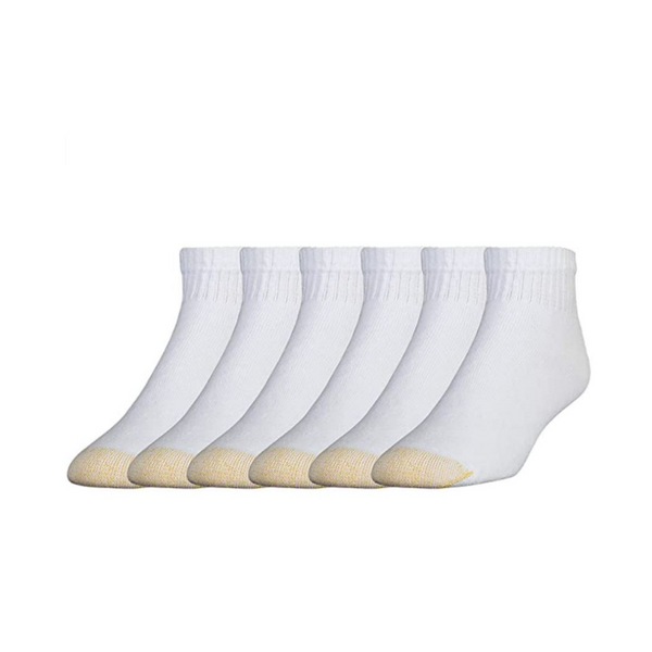 6 Pack Of Gold Toe Men’s White Cotton Quarter Athletic Socks