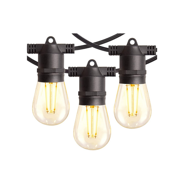 Cadena de luces LED para exteriores de 48 pies con bombillas de filamento LED inastillables