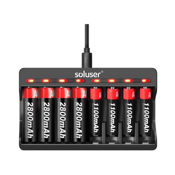 4 AA And 4 AAA Rechargeable Batteries With 8 Bay Battery Charger