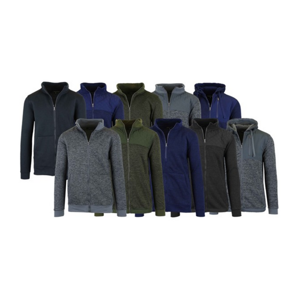 Pack Of 3 Men's or Women's Marled Fleece Zip Sweaters