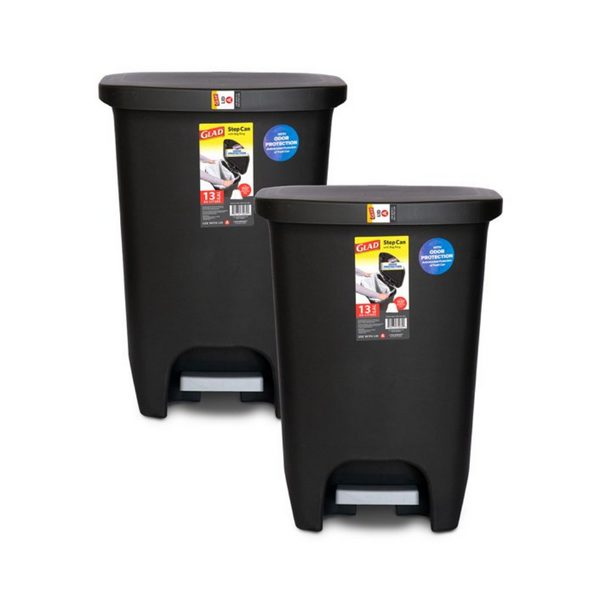 Paquete de 2 botes de basura de cocina con escalón de plástico Glad, 13 galones