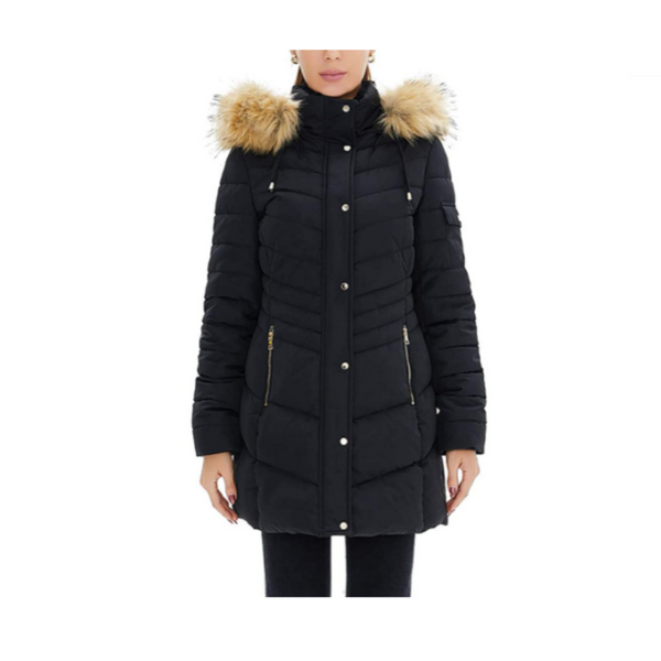 Womens Slim Fit Down Puffer Jackets With Fur Hoods (4 Colors)