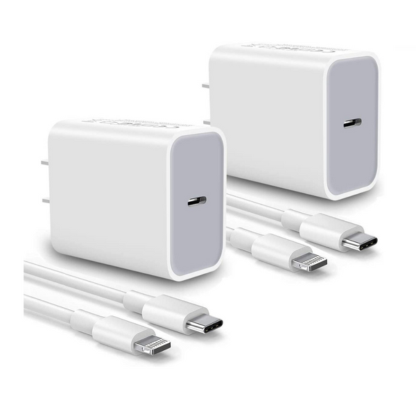 2-Pack Of 20W USB C Wall Fast Chargers with Cables