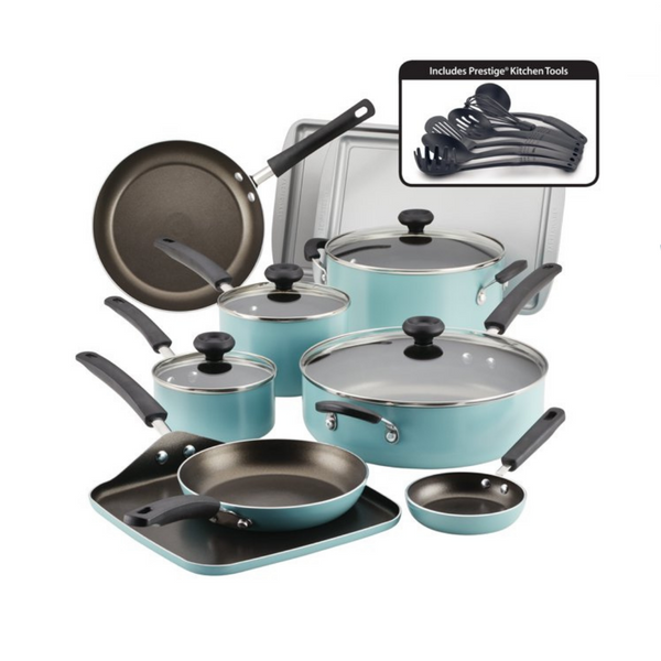 Farberware Juego de utensilios de cocina antiadherentes de aluminio de fácil limpieza, 20 piezas (3 colores)