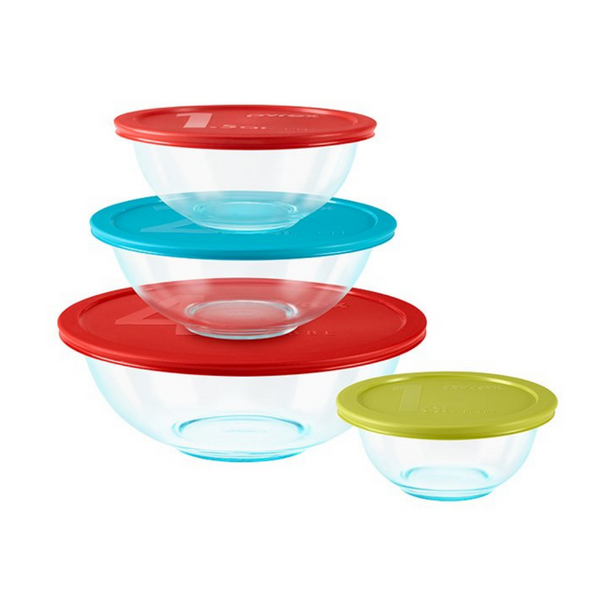 Juego de tazones para mezclar de vidrio Pyrex de 8 piezas