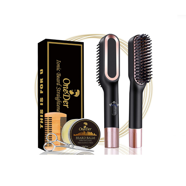 Hair Straightener Brush with Wooden Comb & Scissors