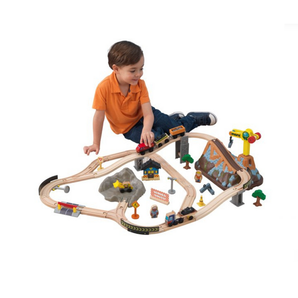 61-Piece KidKraft Bucket Top Wooden Train Set With Bulldozer & Crane
