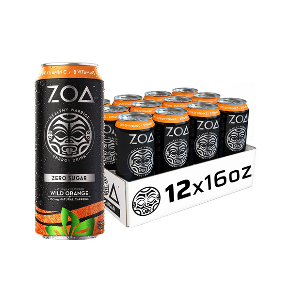 ZOA Zero Sugar Energy Drink, Wild Orange, 16 oz. (12 Pack)