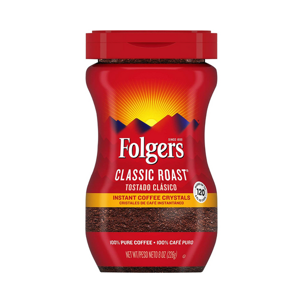 Folgers Classic Roast Instant Coffee Crystals 8oz Container