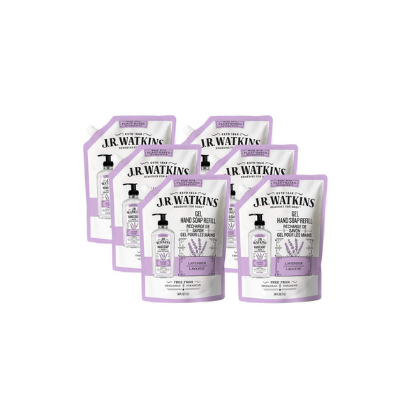 6 Pack Of 34oz JR Watkins Lavender Gel Hand Soap Refill Pouches