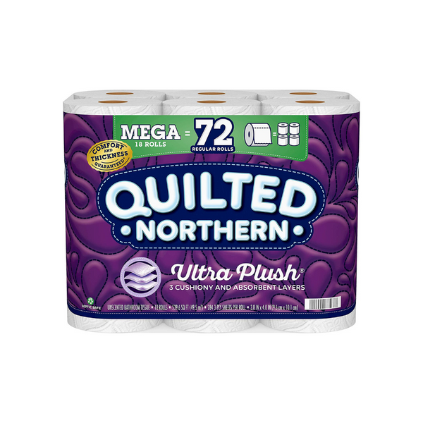 18 Mega Rolls of Quilted Northern Ultra Plush Toilet Paper