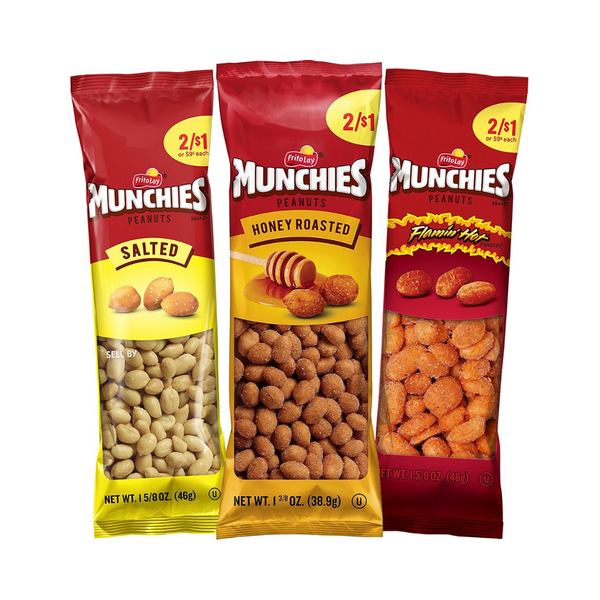 36 Variety Packs Of Munchies Salted, Flamin’ Hot, And Honey Roasted Peanuts
