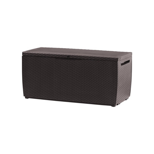 Caja de cubierta de plástico para almacenamiento al aire libre Keter Capri de resina de ratán de 80 galones