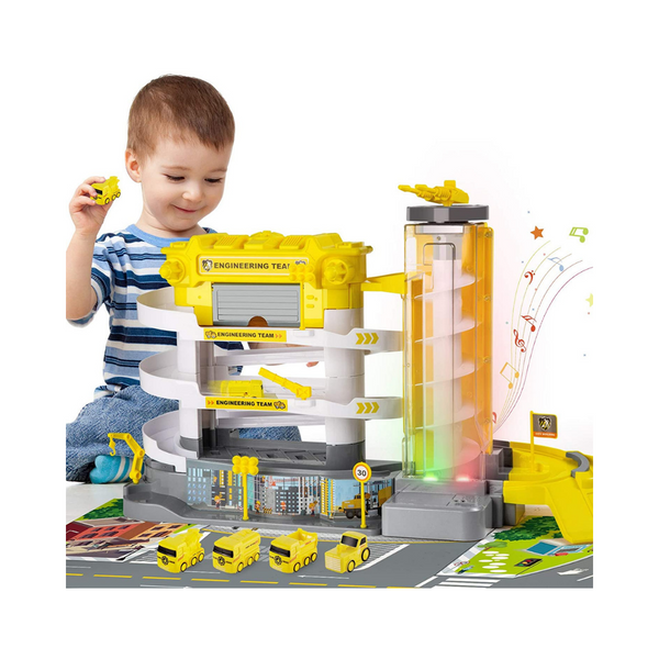 Electric Parking Building Garage Toy with Engineering Trucks