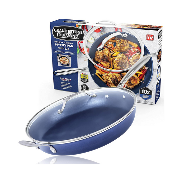 Granitestone Blue Nonstick 14” Frying Pan With Lid
