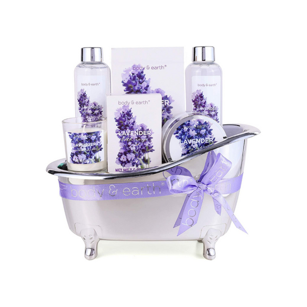 Cesta de regalo de spa de lavanda de 7 piezas