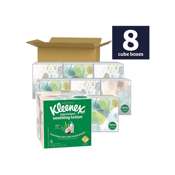 8 Boxes Of 65 Kleenex Soothing Lotion Facial Tissues