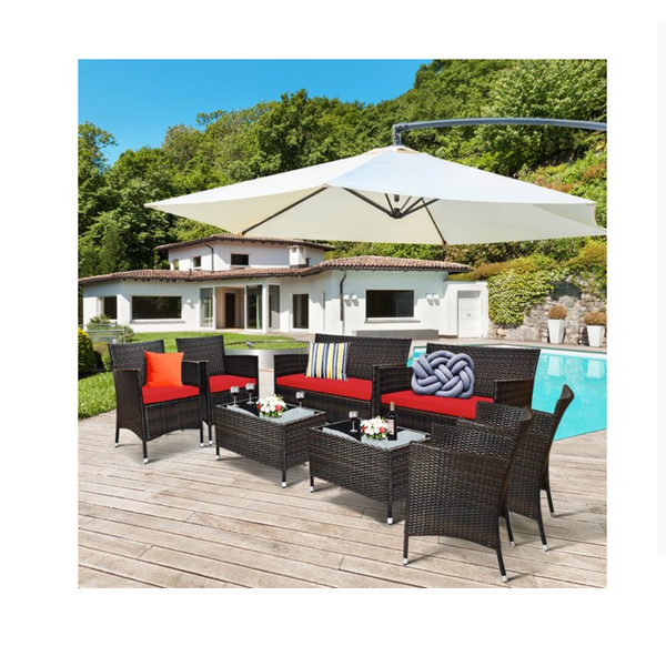 Juego de muebles de patio de ratán para exteriores de 8 piezas (3 colores)