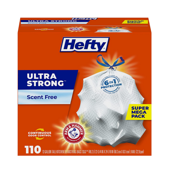 Hefty Bolsas de basura de cocina ultra fuertes y altas, 13 galones, 110 unidades