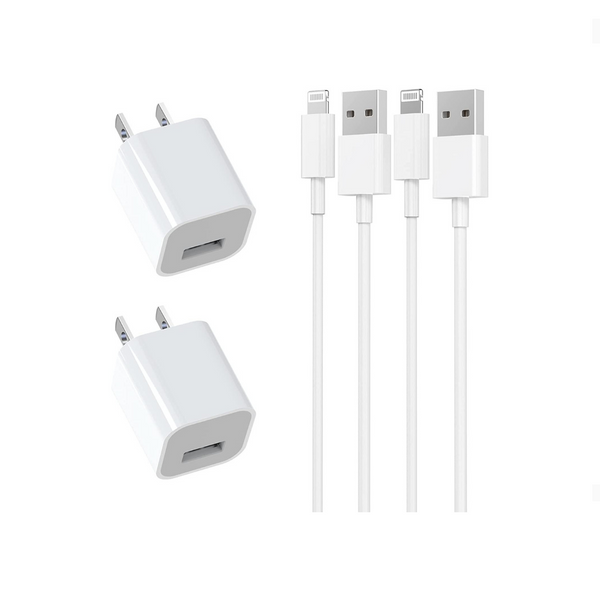 2 cables Lightning para iPhone con 2 cargadores rápidos USB