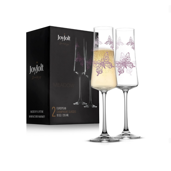 Set of 2 Champagne Or Highball Glasses with Unique Butterfly Design