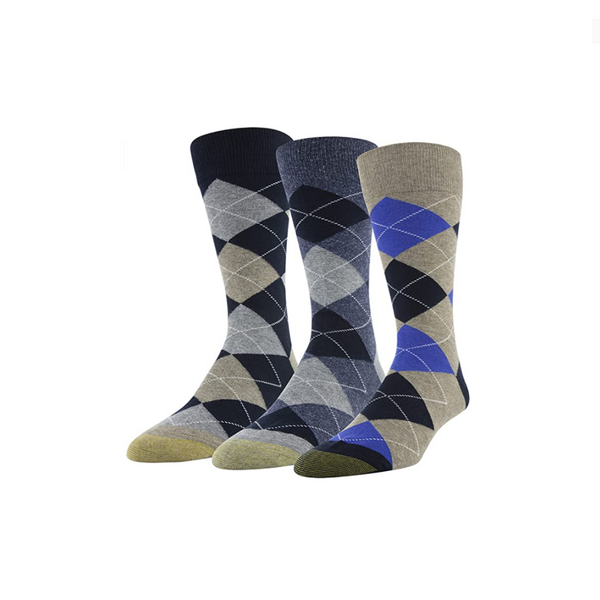 Paquete de 3 calcetines Carlyle Argyle con puntera dorada para hombre