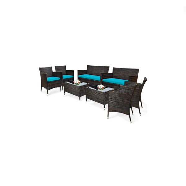 Juego de sofá de exterior acolchado de ratán para patio de 8 piezas (4 colores)