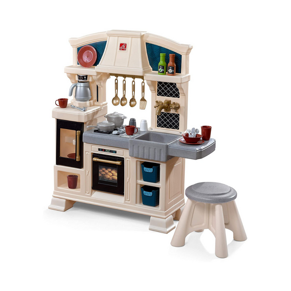 Cocina de juego clásica y elegante de Step2 | Juego de cocina para niños pequeños con accesorios y taburete