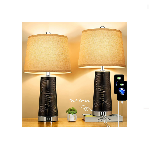 Set of 2 Table Lamps With Touch Control and USB Ports